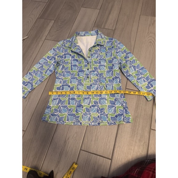 J McLaughlin Shirt Womens Small Blue White Floral Court Polo Soft Cotton Stretch - Picture 3 of 11